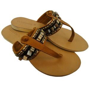 J. Jill Cocobelle Leather Sandals Sz 11M Sunrise MOP Embellished Slip-On Thong